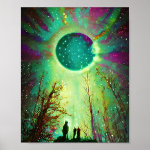 Sterren maan en noorderlicht poster