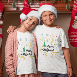 Sterren, Maan, Sneeuwvlokken, en Vrolijk Kerstmis T-shirt