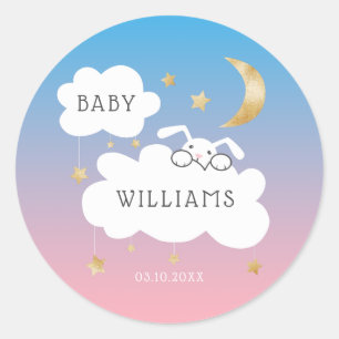 Sterren Moon Bunny Roze Blauw Goud Baby shower Ronde Sticker