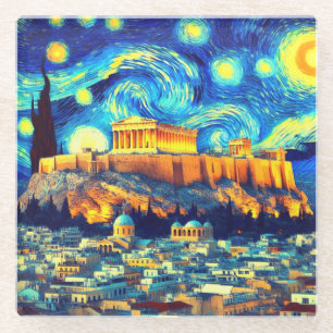 Sterren Nacht Acropolis Athene Griekenland Glazen Onderzetter