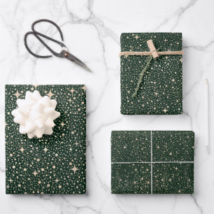 Sterren Night Sky Celestial Emerald Green en Gold Inpakpapier Vel