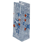 Sterren op Denim Wijn Cadeautas (Achterkant Gekanteld)