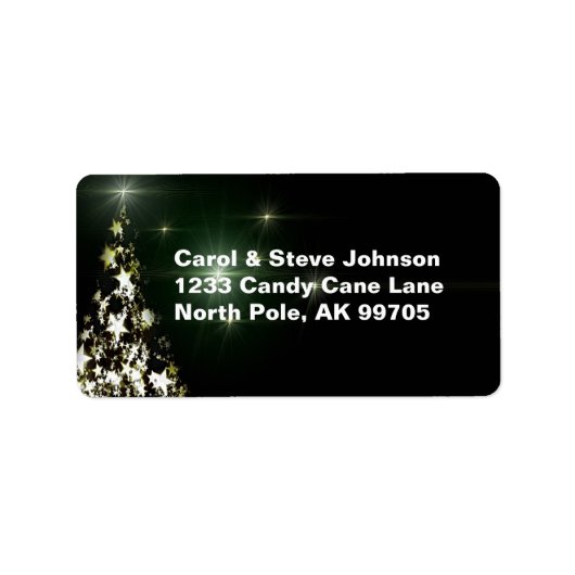 Sterren op kerstbomen Night Sky Midnight Green Etiket (Voorkant)