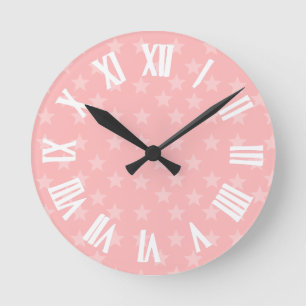 Sterren op Roze Monogram of Naam Aangepast Ronde Klok
