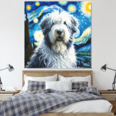 Sterren Oud Engels Sheepdog Hond Portret Canvas Afdruk (Insitu (Slaapkamer))