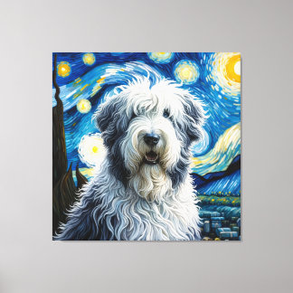 Sterren Oud Engels Sheepdog Hond Portret Canvas Afdruk