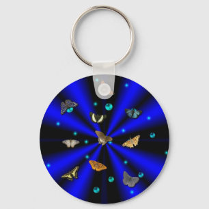 Sterren, parels en vlinder, zwart en blauw sleutelhanger