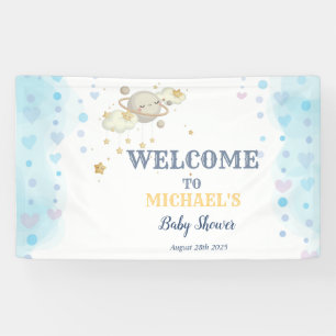 Sterren Planeet Wolken Blauwe Baby Shower Spandoek