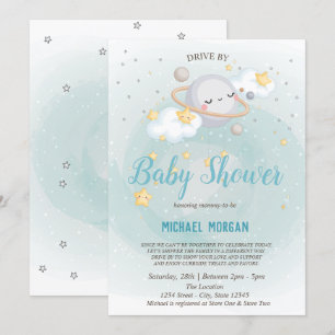 Sterren,Planeet,Wolken Drive By Baby Shower  Kaart