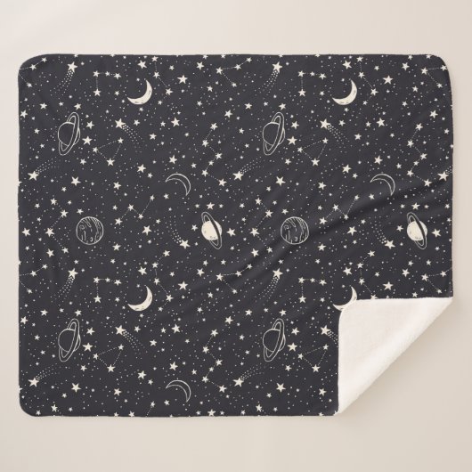 Sterren & Planeten Patroon Sherpa Deken (Voorkant (horizontaal))