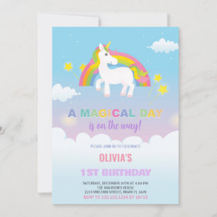 Sterren Rainbow Unicorn Verjaardag Uitnodigingen