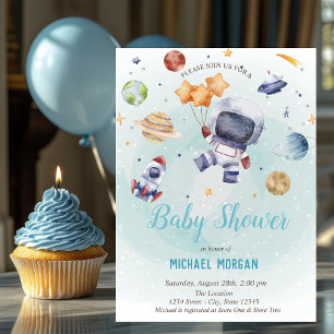 Sterren, Raket, Astronaut Ruimte Baby Shower Kaart