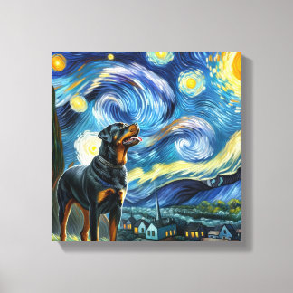 Sterren Rottweiler Hondenportret - Dierenportret Canvas Afdruk