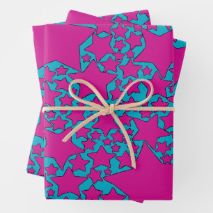 Sterren, Sterren, Sterren in Turquoise en Heet Roz Inpakpapier Vel
