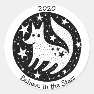 Sterren & Sterrenbeelden Vriendelijke Witte Hond W Ronde Sticker