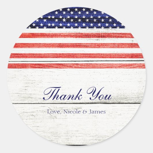Sterren & Strepen Wit Rustiek Hout Patriottisch Pa Ronde Sticker (Voorkant)