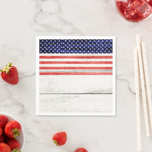 Sterren & Strepen Wit Rustiek Hout Patriottisch Pa Servetten (Insitu)