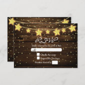 Sterren String Lights Rustic Wood Wedding RSVP Kaa (Voorkant / Achterkant)
