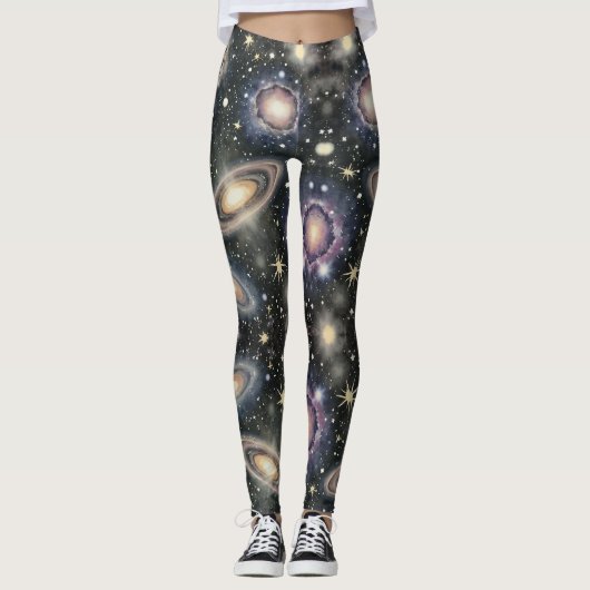 Sterren wervelend sterrenstelsel patroon leggings (Voorkant)