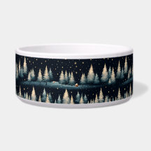 Sterren Winter Bos Nacht Keramische Pet Bowl