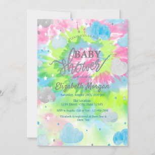 Sterren & Wolken Kleurrijke Tie Dye Baby Shower Kaart