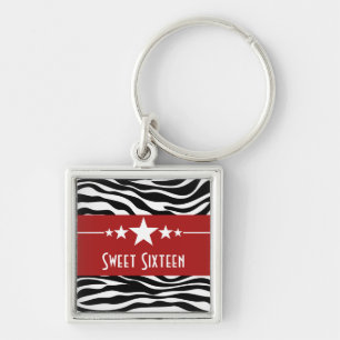 Sterren Zebra Print Sweet 16 Sleutelhanger, Rood Sleutelhanger