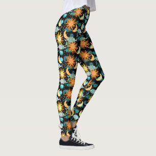 Sterren Zon Maan Hemels Patroon Zwart Leggings