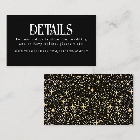 Sterren Zwart Bruiloft Details Informatiekaartje (Voorkant / Achterkant)