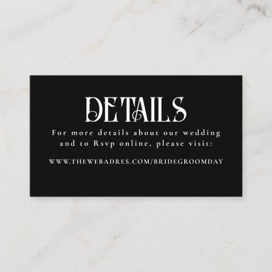 Sterren Zwart Bruiloft Details Informatiekaartje (Voorkant)
