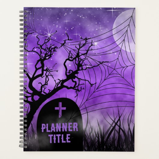 Sterrenachtige Paarse Ghoulish Gothic Web Volle Ma Planner (Voorkant)