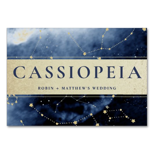 Sterrenbeeld Cassiopeia (of Andere) Blauw Goud Kaart (Voorkant)