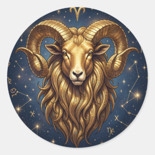 Sterrenbeeld Ram Gouden Ram en Sterren Ronde Sticker