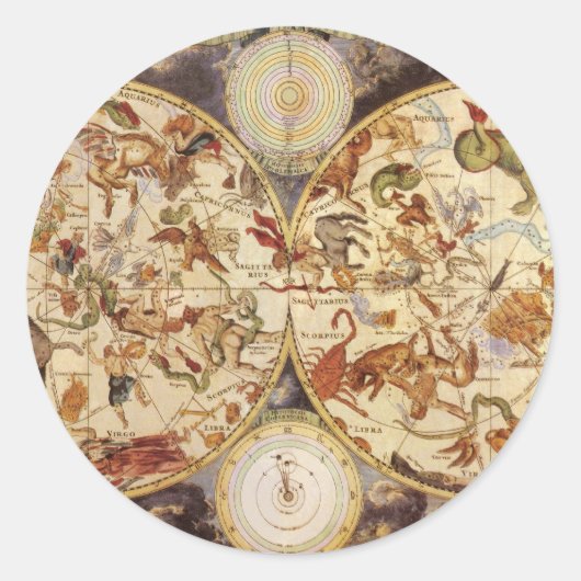 Sterrenbeelden,  sterrenkunde, Frederik de Wit Ronde Sticker (Voorkant)