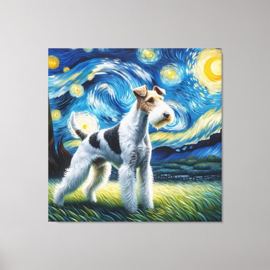 Sterrendraad Fox Terrier Hondenportret Canvas Afdruk (Voorkant)