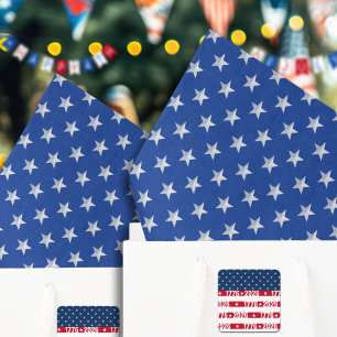 Sterrengepatroon Americana Zilver Op Donkerblauw Tissuepapier
