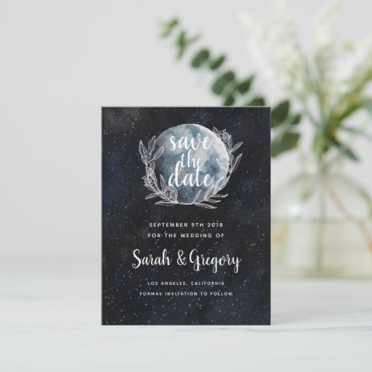 Sterrenhemel en Maanlicht Monogram Save the Date (Staand voorkant)