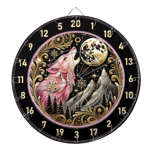 Sterrenhemel Lijsten Lone Pink Wolf Dartbord (Voorkant)