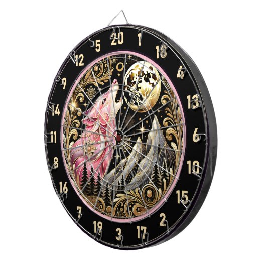 Sterrenhemel Lijsten Lone Pink Wolf Dartbord (Voorkant Rechts)