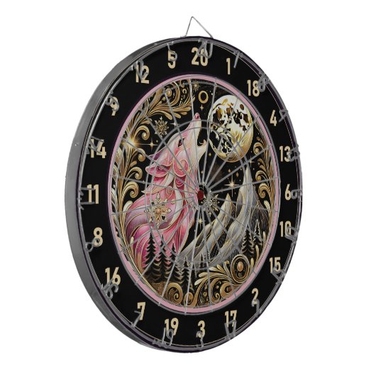 Sterrenhemel Lijsten Lone Pink Wolf Dartbord (Voorkant Links)