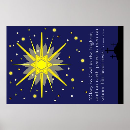 sterrenhemel met kruising luke 2:14 poster (Voorkant)
