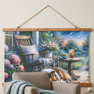 Sterrenhemel Tuin Veranda Sheltie Droom Hangend Wandkleed