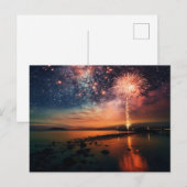 Sterrenhemel vuurwerk over strand briefkaart (Voorkant / Achterkant)