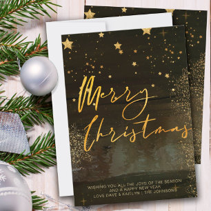 Sterrenhemel Winter Nacht Prettig Kerst Script Gou Feestdagenkaart
