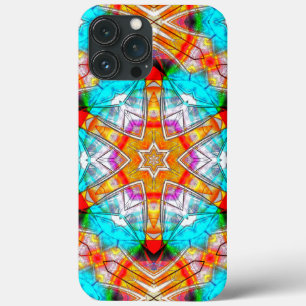 Sterrenkaleidoscoop in het oranje en cyaan krast d iPhone 13 pro max hoesje