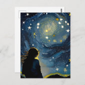 Sterrenkijkende vrouw briefkaart (Voorkant / Achterkant)