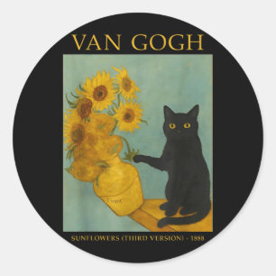Sterrenkunst Zwarte Kat Met Suowers Ronde Sticker