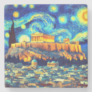 Sterrennacht Acropolis Athens Griekenland Stenen Onderzetter
