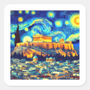 Sterrennacht Acropolis Athens Griekenland Vierkante Sticker