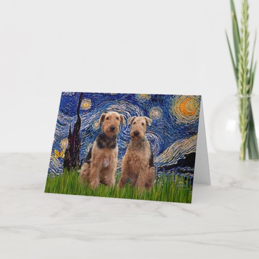 Sterrennacht - Airedale Terriers (twee) Kaart (Voorkant)