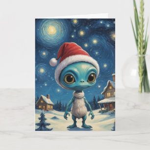 Sterrennacht Alien Schattigee Kerst Aangepaste tek Kaart